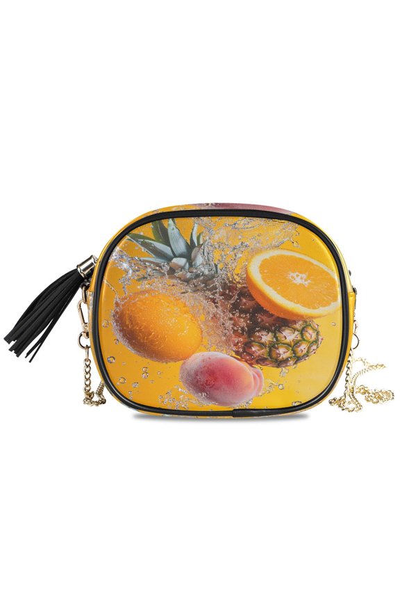 Womens Casual Chain Shoulder Bag Simple style Pineapple Orange with Water Splash Crossbody Bag