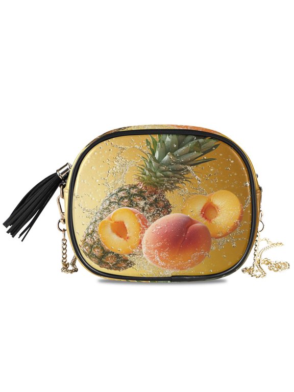 Womens Casual Chain Shoulder Bag Simple style Pineapple Peaches with Water Splash Crossbody Bag