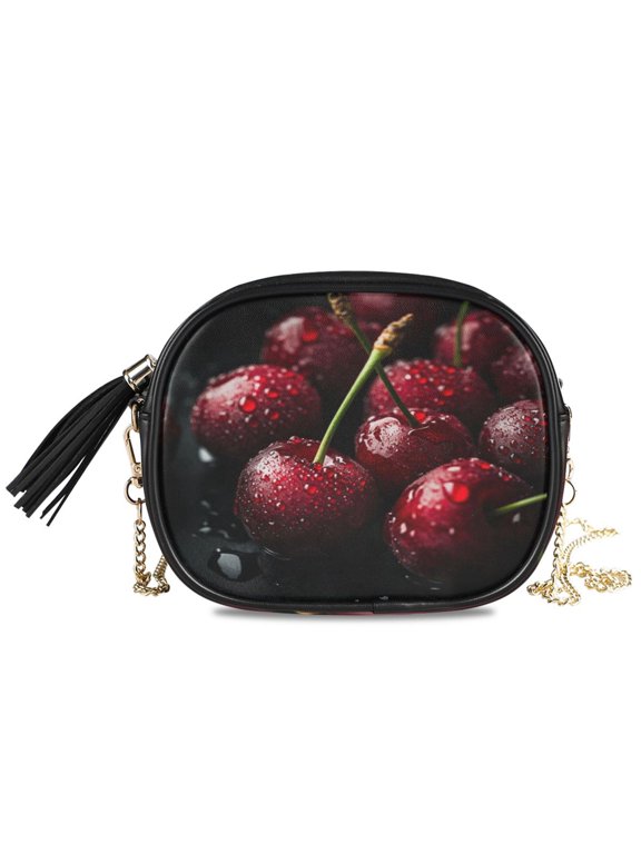 Womens Casual Chain Shoulder Bag Simple style Wet Cherries Crossbody Bag
