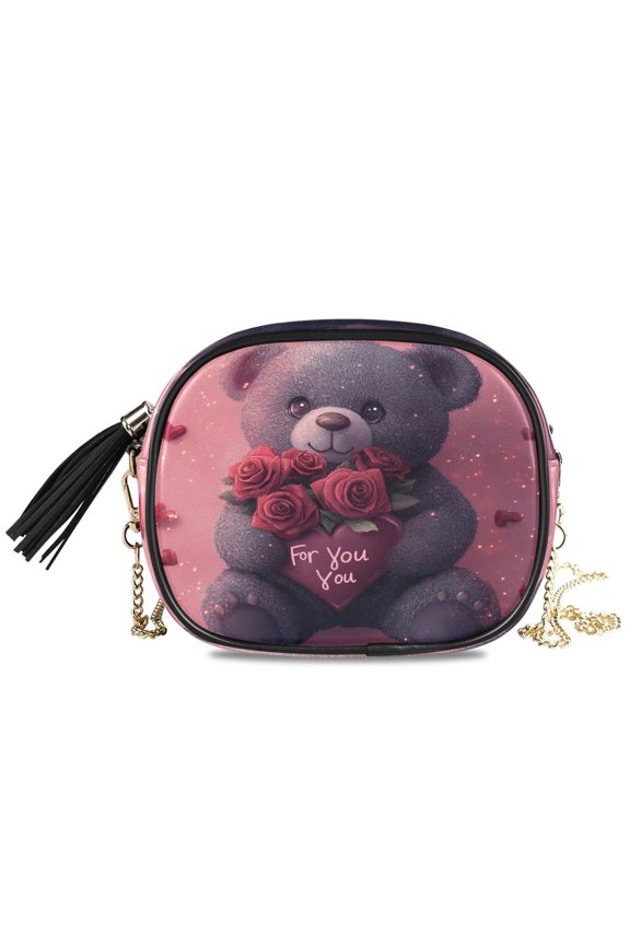 Womens Casual Chain Shoulder Bag Simple style Cute Bear with Roses Crossbody Bag