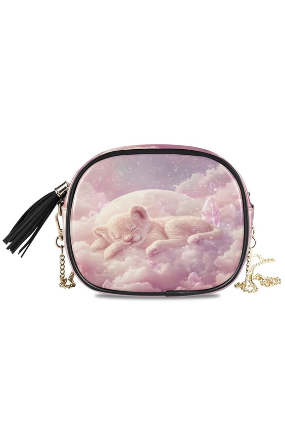 Womens Casual Chain Shoulder Bag Simple style Sleeping Cub on Soft Clouds Crossbody Bag