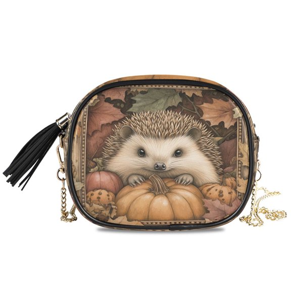 Womens Casual Chain Shoulder Bag Simple style Hedgehog Lying on Pumpkin Crossbody Bag