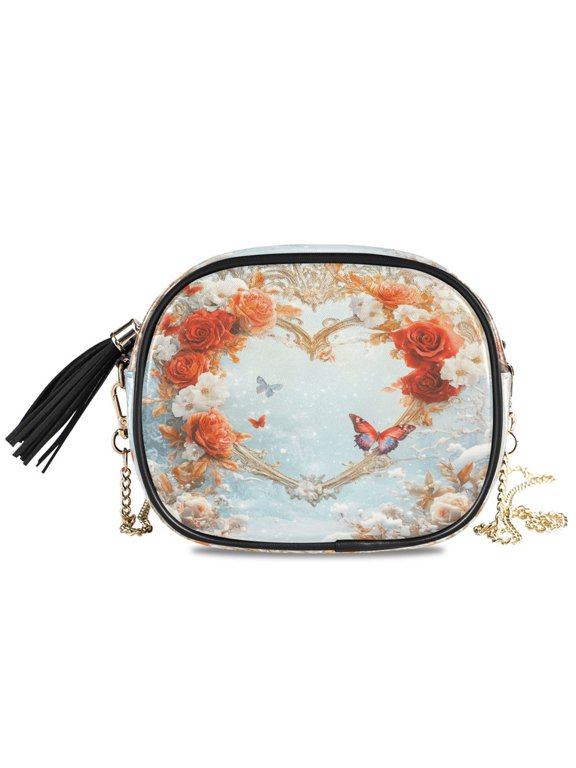 Womens Casual Chain Shoulder Bag Simple style Heat Of Rose Painting Crossbody Bag