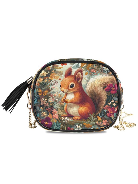 Womens Casual Chain Shoulder Bag Simple style Squirrel Surrounded by Flowers Crossbody Bag