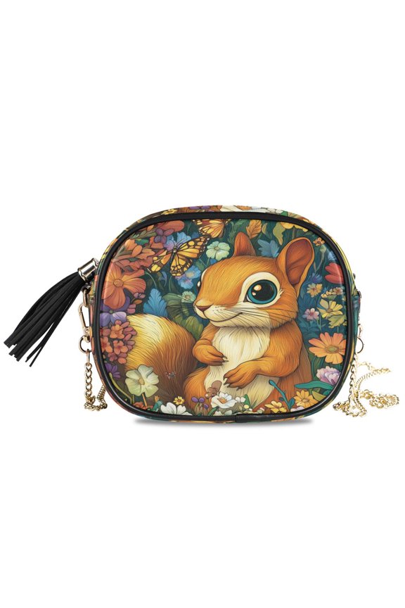 Womens Casual Chain Shoulder Bag Simple style Cute Squirrel Crossbody Bag