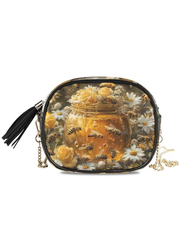 Womens Casual Chain Shoulder Bag Simple style Bee Take Honey Painting Crossbody Bag