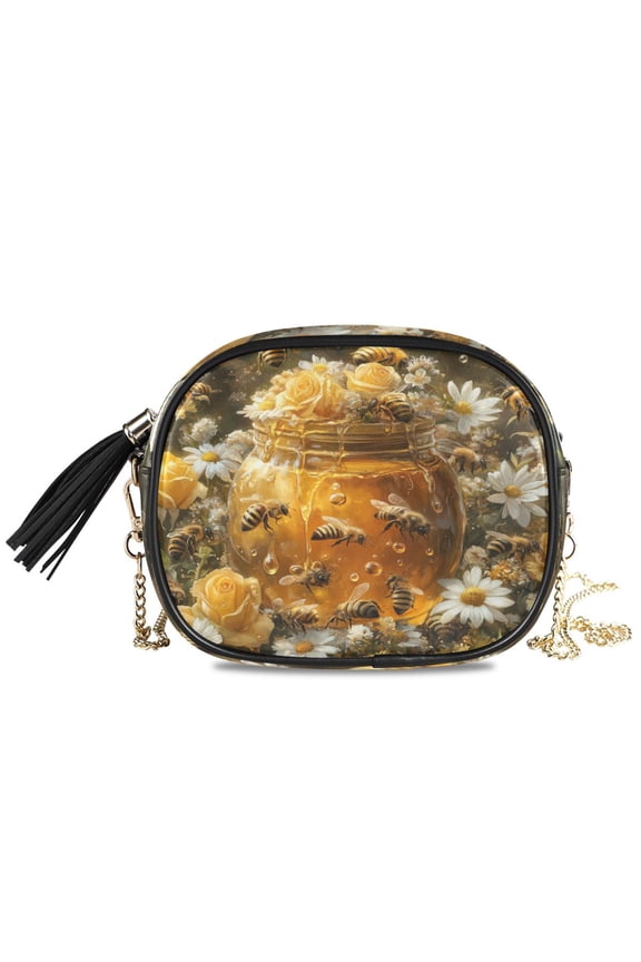 Womens Casual Chain Shoulder Bag Simple style Bee Take Honey Painting Crossbody Bag