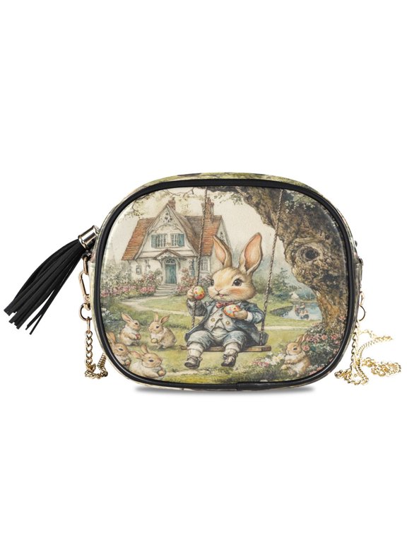 Womens Casual Chain Shoulder Bag Simple style Whimsical Rabbits Crossbody Bag