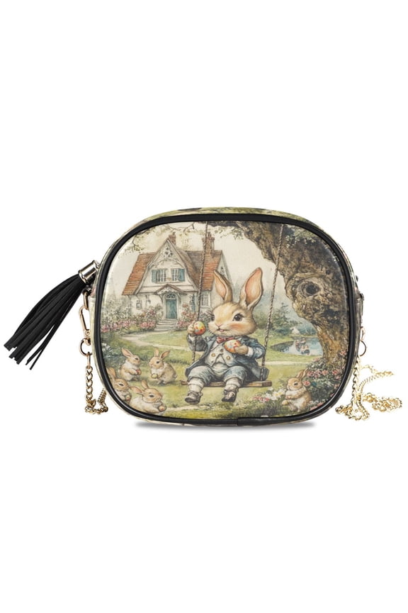 Womens Casual Chain Shoulder Bag Simple style Whimsical Rabbits Crossbody Bag