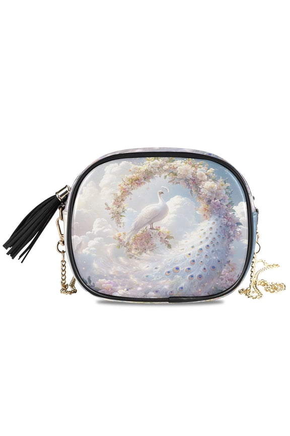 Womens Casual Chain Shoulder Bag Simple style Fantasy White Peacock Crossbody Bag