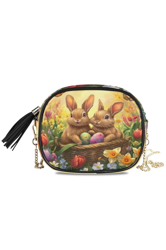 Womens Casual Chain Shoulder Bag Simple style Rabbit on Basket Crossbody Bag