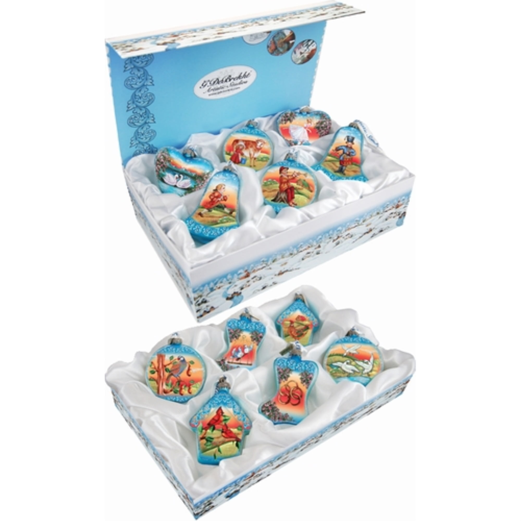 Hand-Painted Glass Christmas Ornaments Set with Silver Hanger