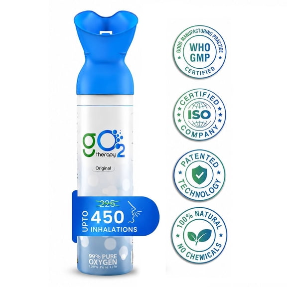 gO2Therapy Original Pure Oxygen Canister, 99% Pure Oxygen, 12 Liters, Up to 450 Inhalations, Portable Breathing Support for Workouts, Sports, Travel