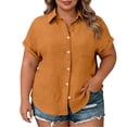 thumbnail image 1 of gakvbuo Summer Button-Up Shirts for women Button Down Tops Women Short Sleeve Collar Plus Size Button Down Shirt With Pockets, 1 of 7
