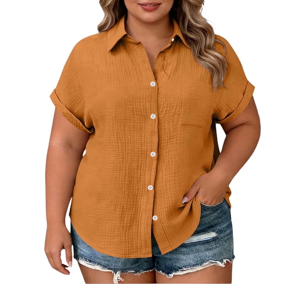 gakvbuo Summer Button-Up Shirts for women Button Down Tops Women Short Sleeve Collar Plus Size Button Down Shirt With Pockets