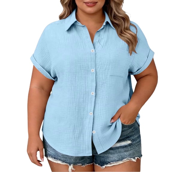 gakvbuo Summer Button-Up Shirts for women Button Down Tops Women Short Sleeve Collar Plus Size Button Down Shirt With Pockets