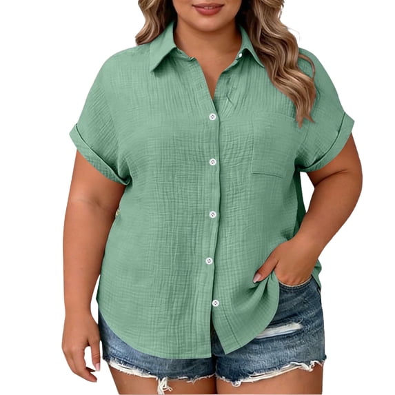 gakvbuo Summer Button-Up Shirts for women Button Down Tops Women Short Sleeve Collar Plus Size Button Down Shirt With Pockets