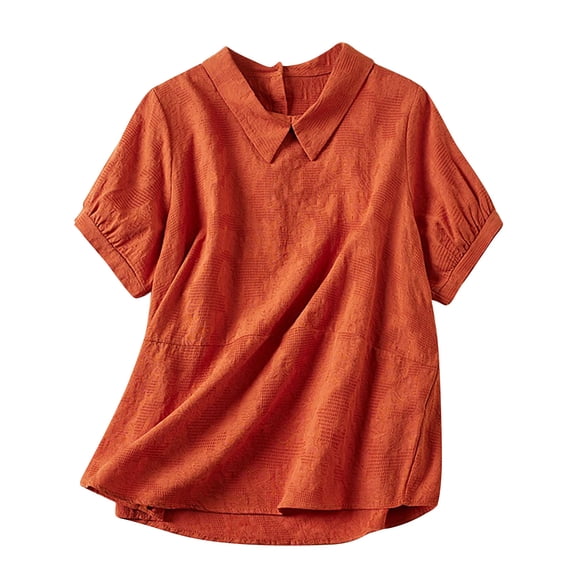 gakvbuo Summer Linen Shirts for Women Women'S Linen Lapel Summer Top Short Sleeve Lapel Shirt
