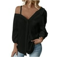 thumbnail image 1 of gakvbuo Women Button Down Shirt Button-Up Shirts Women'S Summer Collared Quarter Sleeved Off-Shoulder Tops, 1 of 7