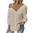 thumbnail image 1 of gakvbuo Women Button Down Shirt Button-Up Shirts Women'S Summer Collared Quarter Sleeved Off-Shoulder Tops, 1 of 7