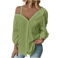 thumbnail image 1 of gakvbuo Women Button Down Shirt Button-Up Shirts Women'S Summer Collared Quarter Sleeved Off-Shoulder Tops, 1 of 7