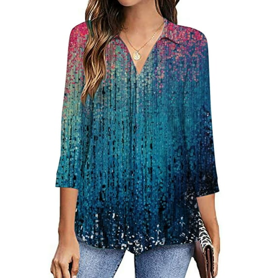 gakvbuo 3/4 Length Sleeve Shirts Womens Tops Collared V Neck Casual Plus Size Tunic Tops To Wear With Leggings Loose Shirt Work Business Blouses For Women