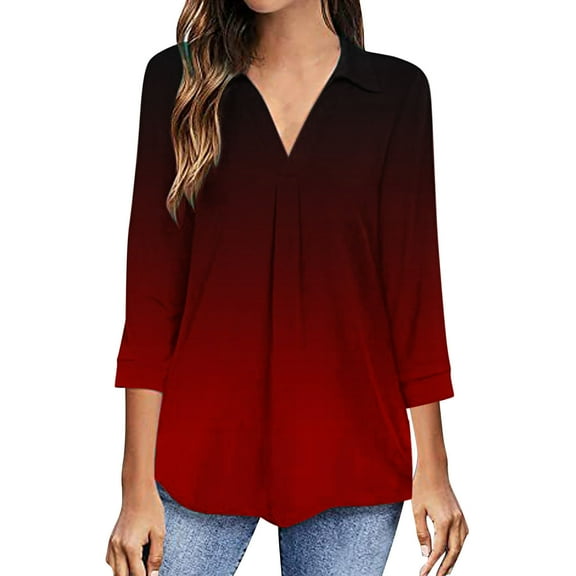 gakvbuo 3/4 Length Sleeve Shirts Womens Tops Collared V Neck Casual Plus Size Tunic Tops To Wear With Leggings Loose Shirt Work Business Blouses For Women