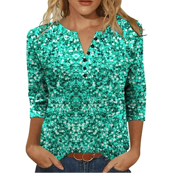 gakvbuo 3/4 Sleeve Henley Shirts for Womens Pullover Tops Dressy Casual Tunic Blouses Button Up V-Neck Button-Down Shirts Trendy Business Work Blouses