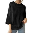 thumbnail image 1 of gakvbuo 3/4 Sleeve Lace Top For Womens Summer Tunic Blouse Shirt Crew Neck Solid Color Casual Top, 1 of 7
