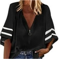 thumbnail image 1 of gakvbuo 3/4 Sleeve Pullover Sweaters For Women Plus Size Summer Tunic Tops Casual Dressy Lightweight Work Shirts Women V-Neck Solid Zip Front Blouse Lantern Mesh Sleeve Loose Casual Top Shirts, 1 of 4
