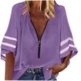 thumbnail image 1 of gakvbuo 3/4 Sleeve Pullover Sweaters For Women Plus Size Summer Tunic Tops Casual Dressy Lightweight Work Shirts Women V-Neck Solid Zip Front Blouse Lantern Mesh Sleeve Loose Casual Top Shirts, 1 of 4