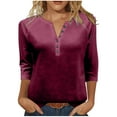 thumbnail image 1 of gakvbuo 3/4 Sleeve Pullover Tops Henley Shirts for Women's Tops Dressy Casual Tunic Blouses Button Up V-Neck Button-Down Shirts Trendy Business Work Blouses Outfit Basic Tees, 1 of 9