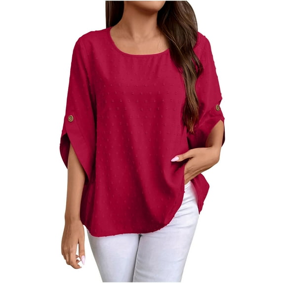 gakvbuo 3/4 Sleeve Tunic Tops To Wear With Leggings Crewneck Pleated Long Loose Fit Shirt Blouses For Women Dressy