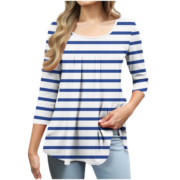 gakvbuo 3/4 Sleeve Tunics Tops For Women Tunic Tops To Wear With Leggings Crewneck Pleated Long Loose Pullover T-shirt Dressy Flowy Blouses S-2XL