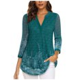 thumbnail image 1 of gakvbuo 3/4 Sleeve Tunics Tops For Womens Floral Blouses Shirts Double Layers V Neck Dressy Blouses Loose Fit Pleated Mesh Shirts, 1 of 4