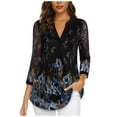 thumbnail image 1 of gakvbuo 3/4 Sleeve Tunics Tops For Womens Floral Blouses Shirts Double Layers V Neck Dressy Blouses Loose Fit Pleated Mesh Shirts, 1 of 4