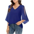 thumbnail image 1 of gakvbuo 3/4 Sleeve Tunics Tops For Womens Chiffon Blouses Shirts V-Neck Dressy Blouses Loose Mesh Shirts, 1 of 8