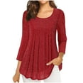 thumbnail image 1 of gakvbuo 3/4 Tunic Tops For Women Flowy Tops Sparkling Bronzing Dressy Blouses Shirts Ruffle Top Chiffon Blouses Casual Loose Crew Neck Work Tunic Shirts, 1 of 6
