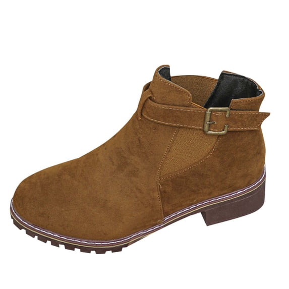 gakvbuo Ankle Boots For Women Ankle Boots Women's Casual Solid Color Square Heel Belt Buckle Eye-Catching Fall And Winter Low-Heel Thick Heel Short Boots