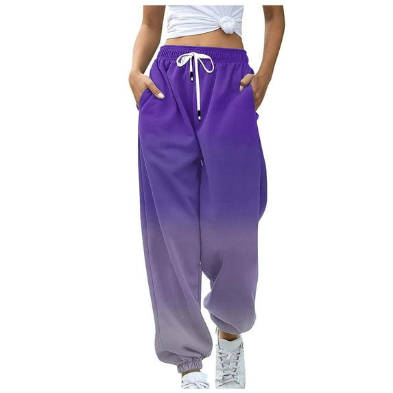 gakvbuo Baggy Cinch Bottom Sweatpants For Women with Drawstring Pockets Cargo Pants Gradient High Waist Sporty Gym Athletic Fit Jogger Pants Lounge Trousers