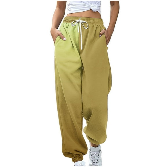 gakvbuo Baggy Bottom Sweatpants For Women With Drawstring Pockets Cargo Pants Gradient High Waist Sporty Gym Athletic Fit Jogger Pants Trousers