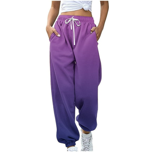 gakvbuo Baggy Bottom Sweatpants For Women With Drawstring Pockets Cargo Pants High Waist Sporty Gym Athletic Fit Jogger Pants Wide Leg Gradient Trousers