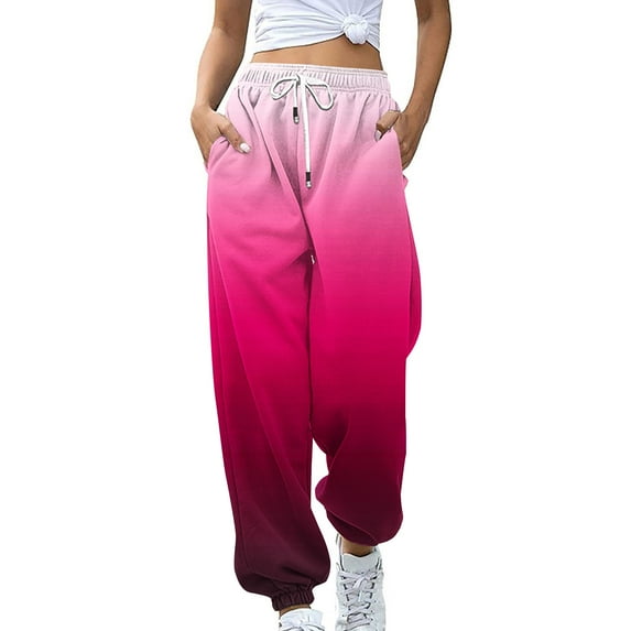 gakvbuo Baggy Sweatpants for Women High Waiste cargo Pants Athletic Fit Workout Joggers Pants Women's Casual Loose Sports Sweatpants Ankle Length Trousers Gradient Fleece Pants