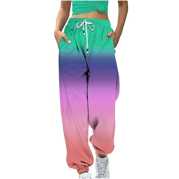 gakvbuo Baggy Sweatpants for Women High Waiste cargo Pants Athletic Fit Workout Joggers Pants Women's Casual Loose Sports Sweatpants Ankle Length Trousers Gradient Fleece Pants