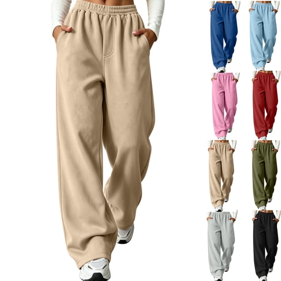 gakvbuo Baggy Sweatpants for Women Plus Size Athletic Workout Wide Leg Sweat Pants Trousers with Pockets High Waist Elastic Jogging Pants
