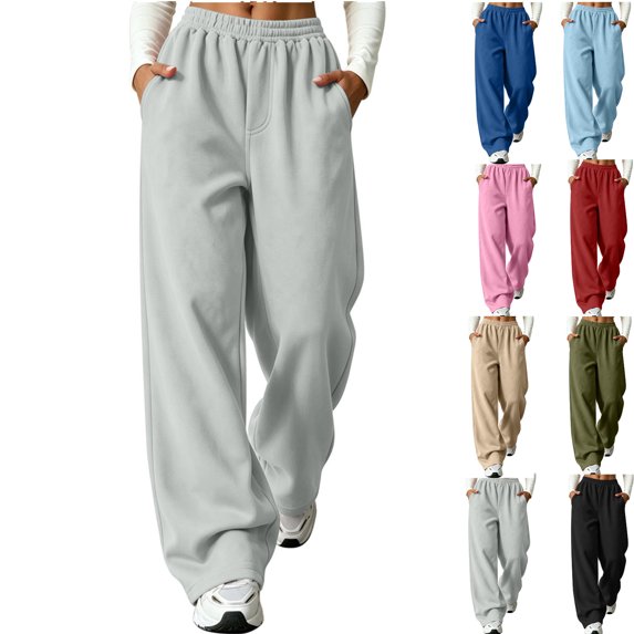 gakvbuo Baggy Sweatpants for Women Plus Size Athletic Workout Wide Leg Sweat Pants Trousers with Pockets High Waist Elastic Jogging Pants