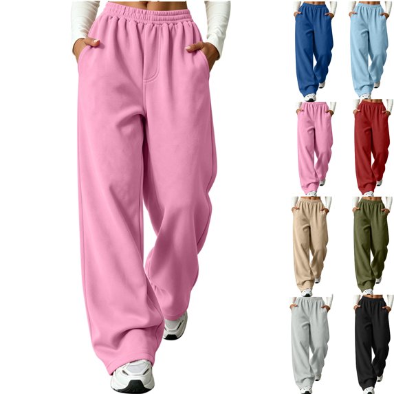 gakvbuo Baggy Sweatpants for Women Plus Size Athletic Workout Wide Leg Sweat Pants Trousers with Pockets High Waist Elastic Jogging Pants