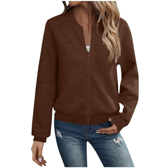 gakvbuo Baseball Jacket for Womens Zipper Sweatshirt Jacket Long Sleeve Lightweight Jacket Coat