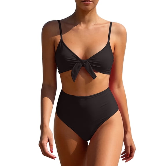 gakvbuo Bikini Sets For Women Two Piece Swimsuits Summer Beach Swim Bathing Suits Women's able Casual Solid Color Split Style Lace Up Swimsuit Set