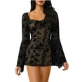 thumbnail image 1 of gakvbuo Bodycon Dress For Women Mini Dress Fall Tunic Dress Women Patchwork Lace Splicing Long Sleeve Short Dress, 1 of 9